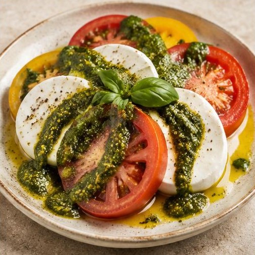 Illustrative Caprese al Pesto